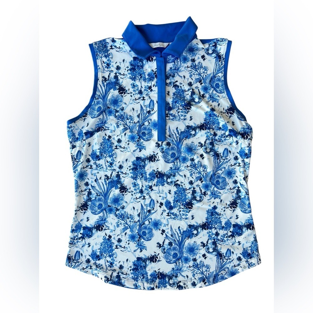 Lady Hagen Women's Sleeveless Golf‎ Polo Shirt Blue Floral Print Size S
